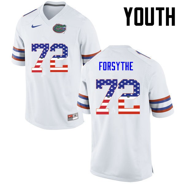 Florida Gators Youth #72 Stone Forsythe College Football Jersey USA Flag Fashion White